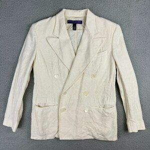 Ralph Lauren Blazer Womens 4 Beige Purple Label Linen Jacket USA Made Vintage 1